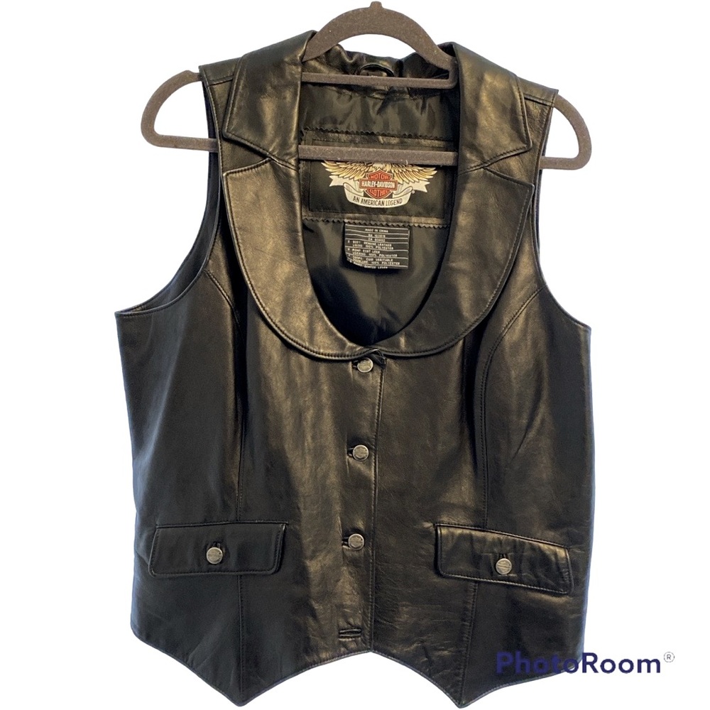 Harley Davidson Black Leather Vest Rhinestones XLarge